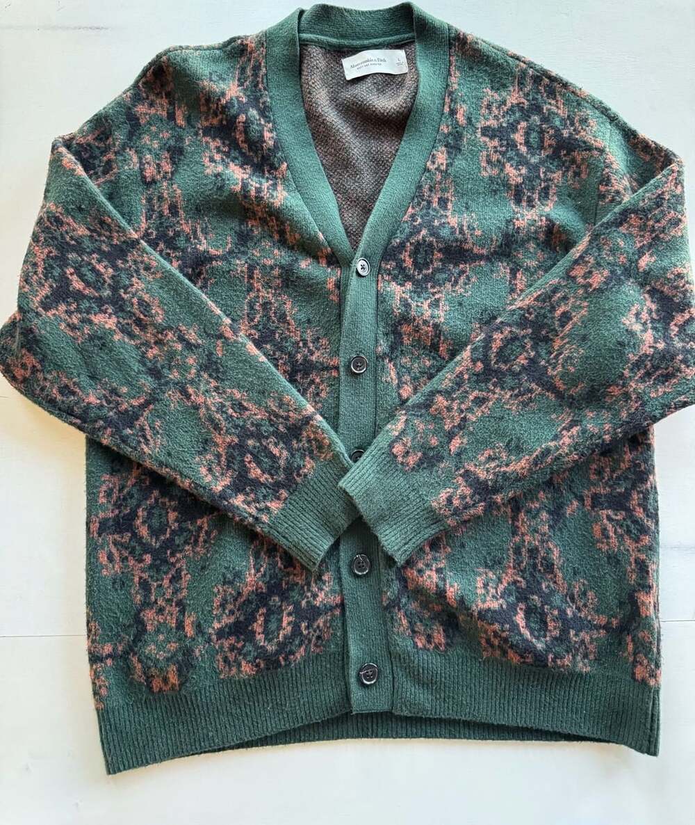 Abercrombie & Fitch Cardigan Size L Green Jacquard